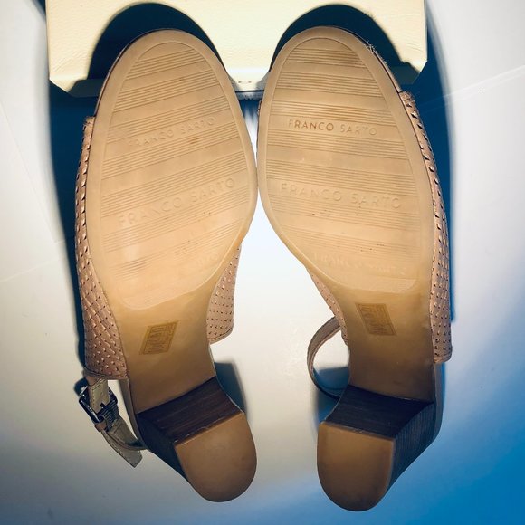 Franco Sarto Tan Leather Perforated Sling Back Heeled Sandals 10M - Picture 6 of 11